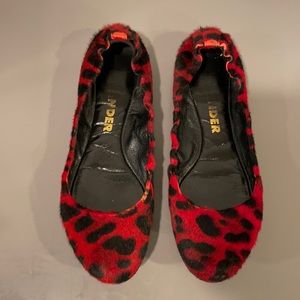 Jil Sander Red Leopard Furry Flat